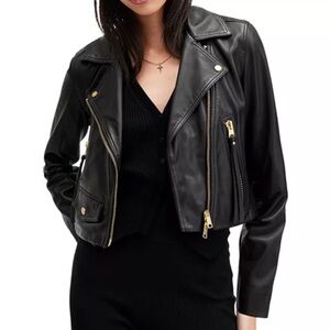 All Saints Elora Cropped Slim Leather Biker Jacket